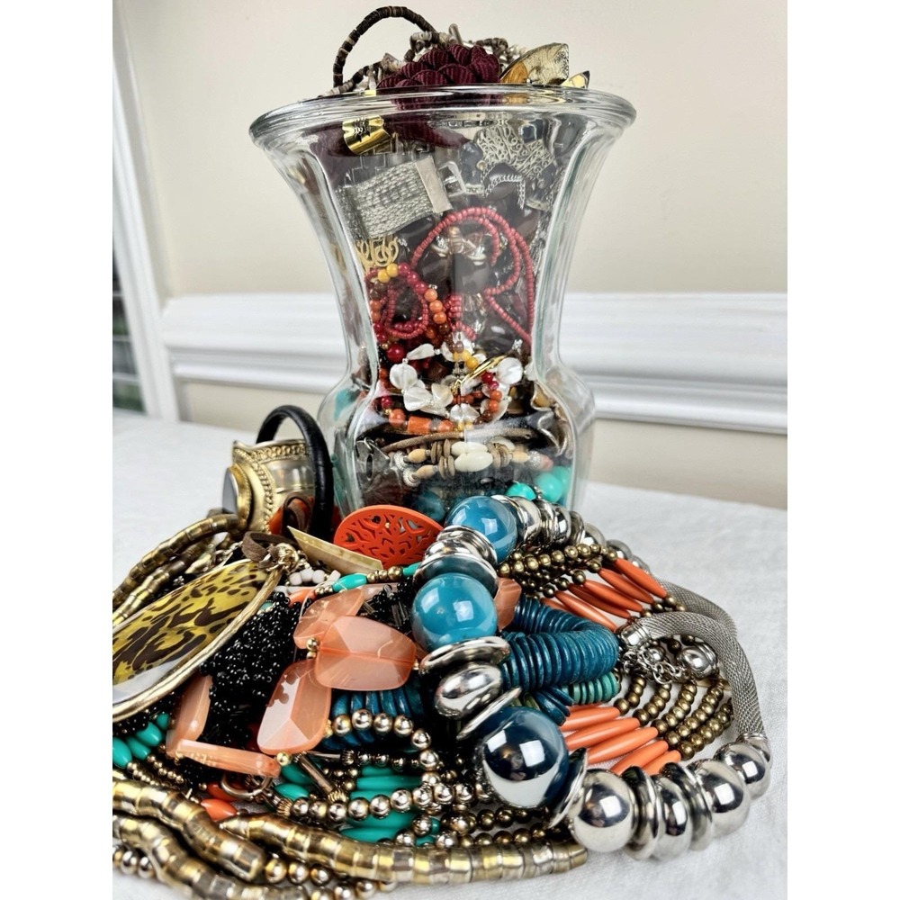 Vintage To Modern Jewelry Jar Box Bag Mixed Lot All Wearable Mystery 5lbs Bundle - Picture 2 of 3